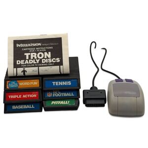 Intellivision Cartridge Lot 6 Games Pitfall SNES Nintendo Mouse Tron‎ Vintage